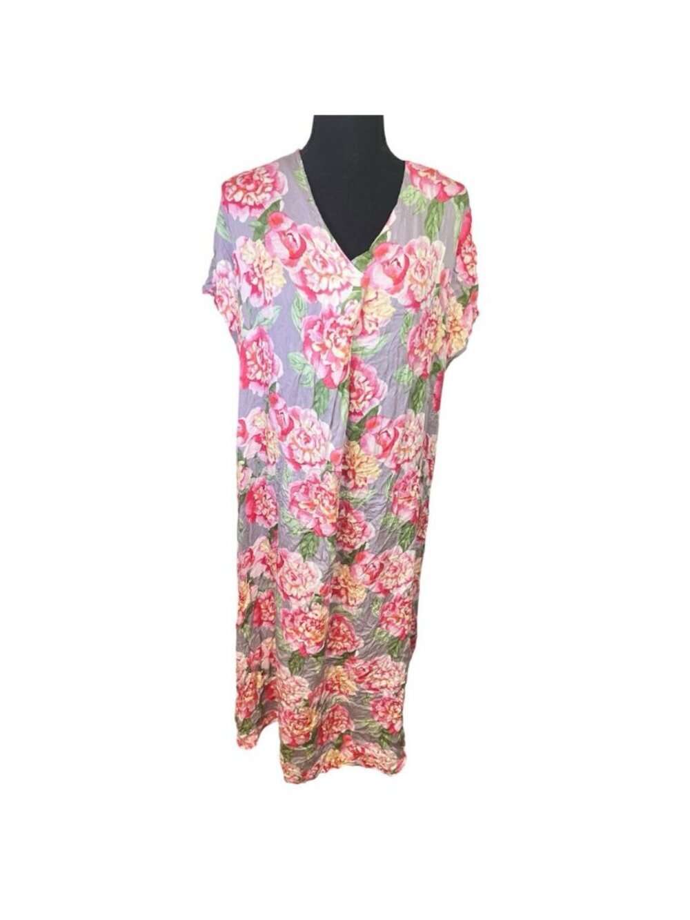 Annabelle Floral Print Nightgown Lounge Dress Sz 10-12 Lightweight Short Sleeve